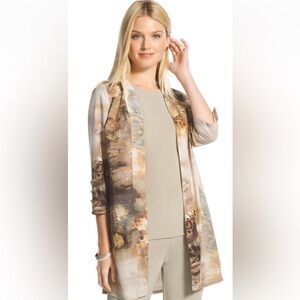 Chico’s Asian Duster Top. 3/4 Sleeve. Travelers Collection. NWT. Cream/Brown